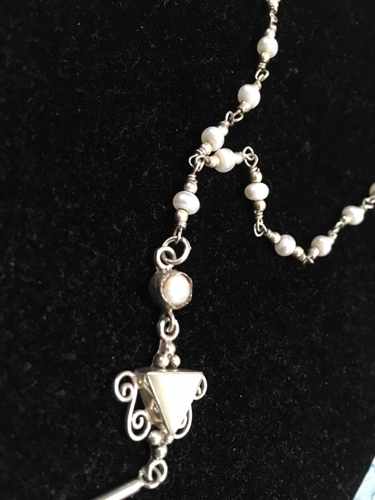 Vintage SAJEN Sterling Pearl Y-Drop Necklace