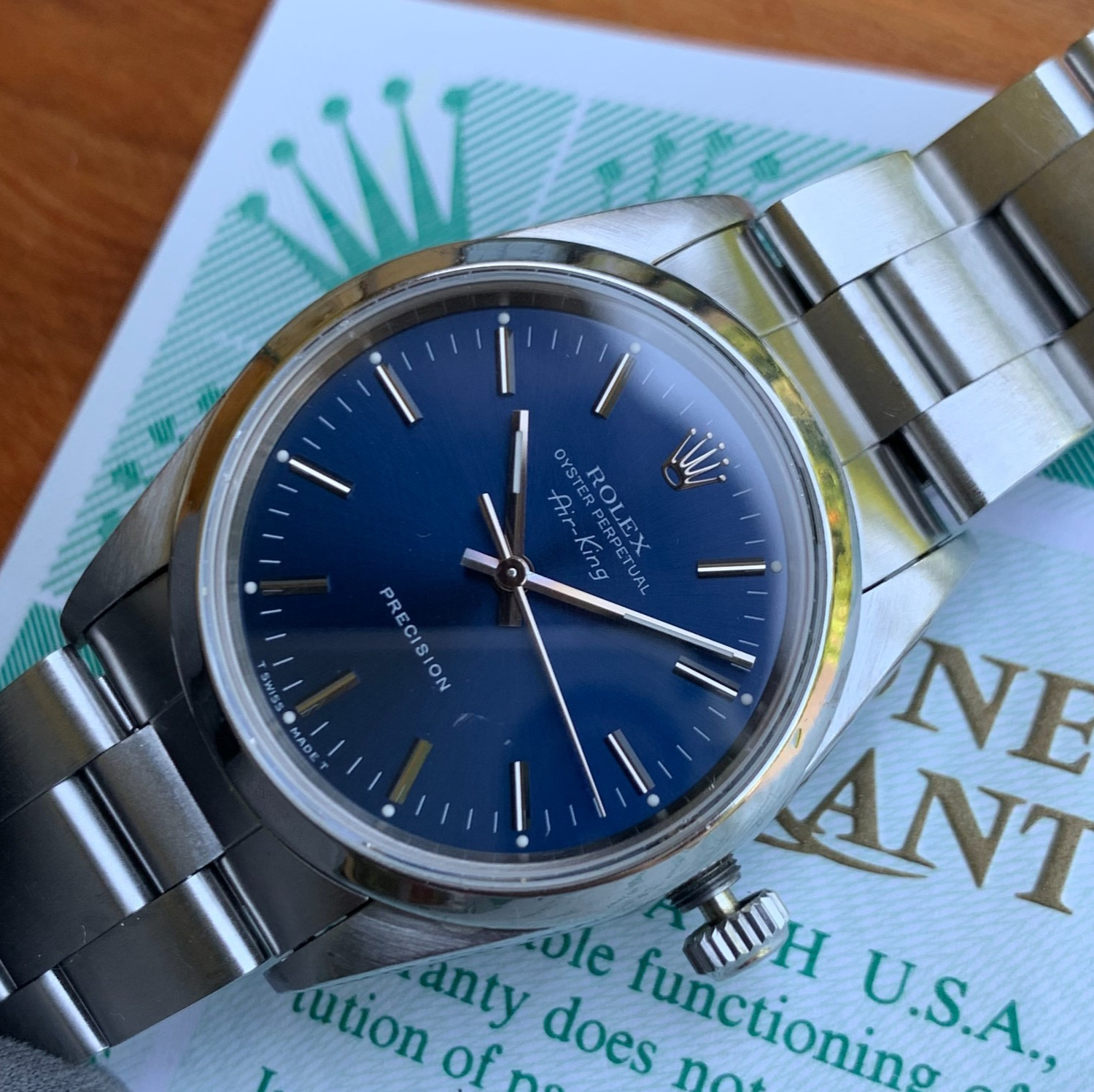 1993 Rolex Air-King Oyster Perpetual Precision Ref. 14000 Blue Dial Box & Papers