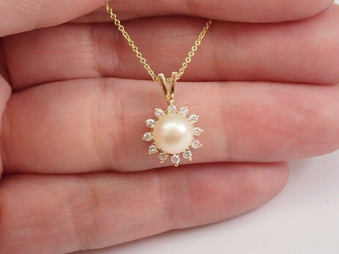 2.50Ct Round Cut White Pearl Halo Pendant 14K Yellow Gold Finish Free Chain