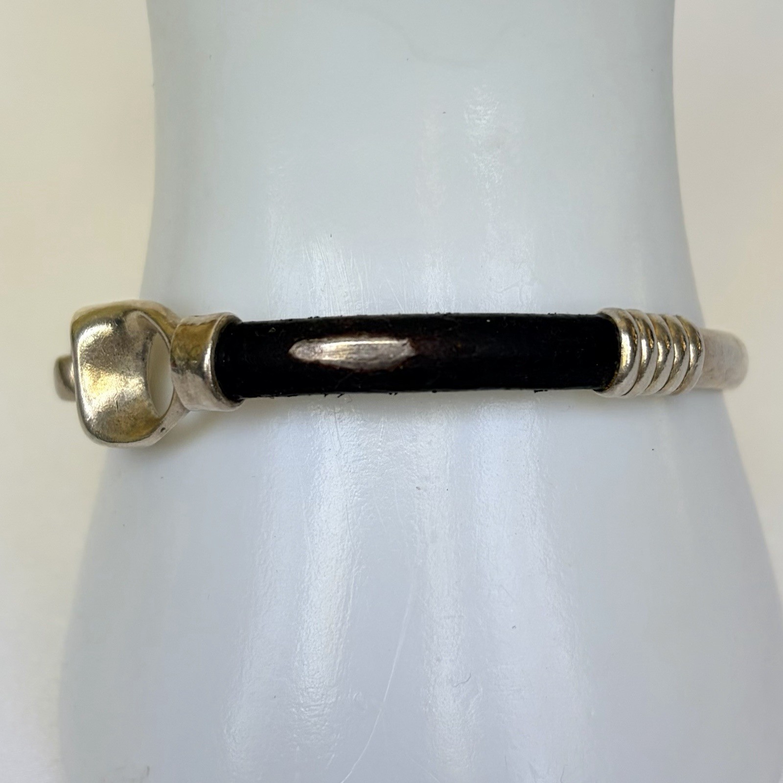 HOB Mexico Bracelet 925 Sterling Leather 7 Inch House Of Bangles 34 Grams