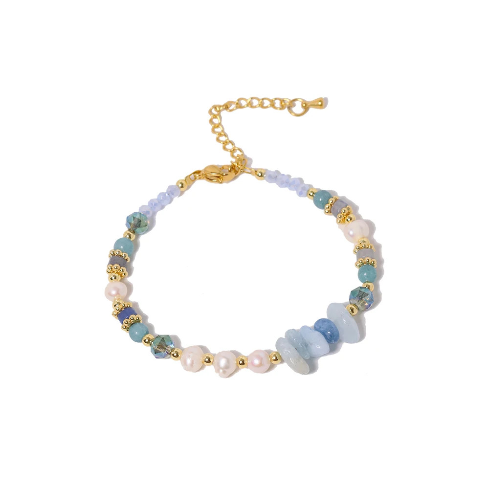 Colored Natural Stone Pearls Necklace Jewelry Women 18K Gold Plated Korean Desig