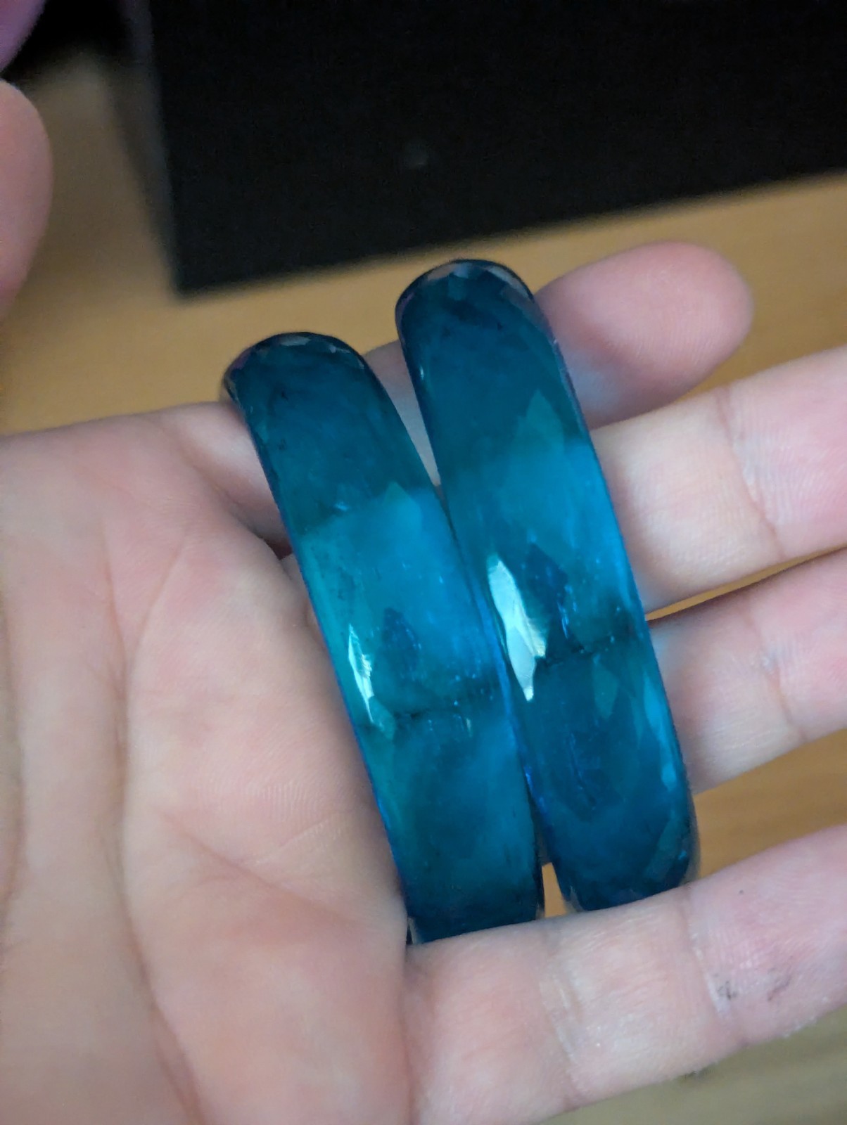 Blue Polished Hydroglass Topaz Bracelet Bangle 61mm (single one)