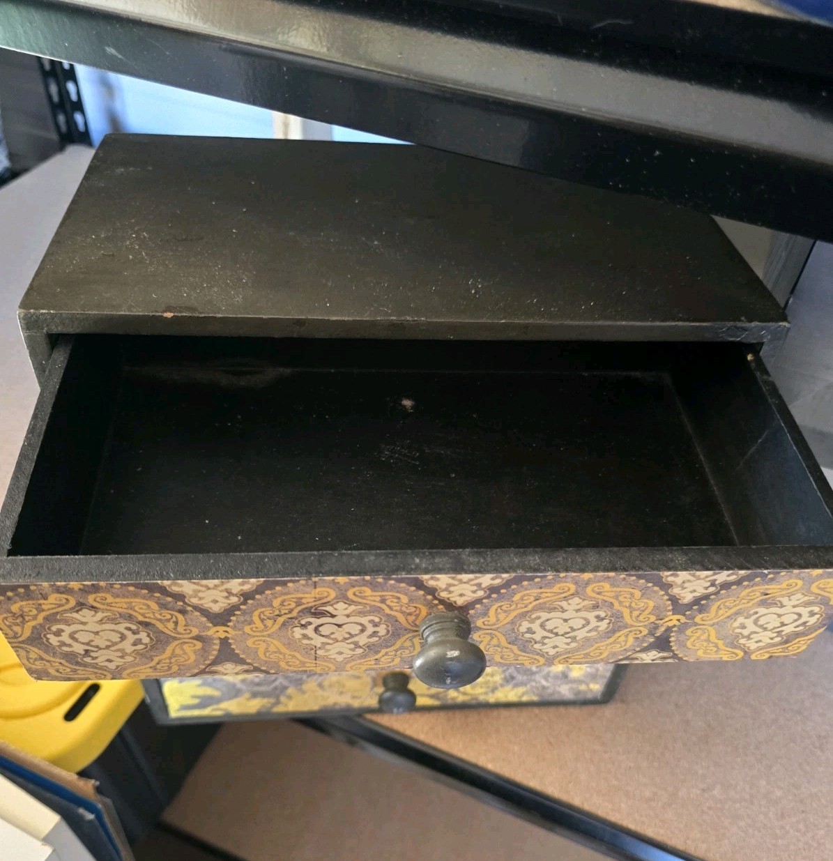 4 Drawer Wooden Storage Box Small Yellow And Brown Aztec Pattern Table Top