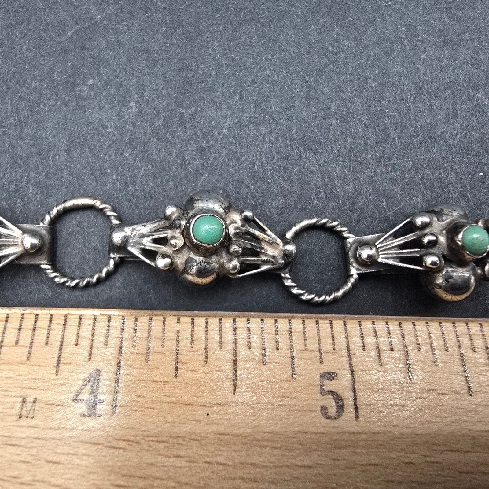 Vintage Mexican Sterling Silver 925 Turquoise Link Bracelet Mexico 7.25in