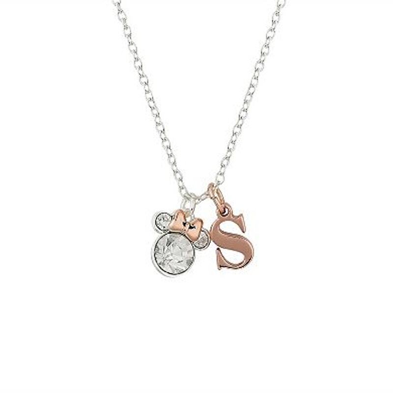 Minnie Mouse Rose Gold Silver Plated Crystal Initial K necklace