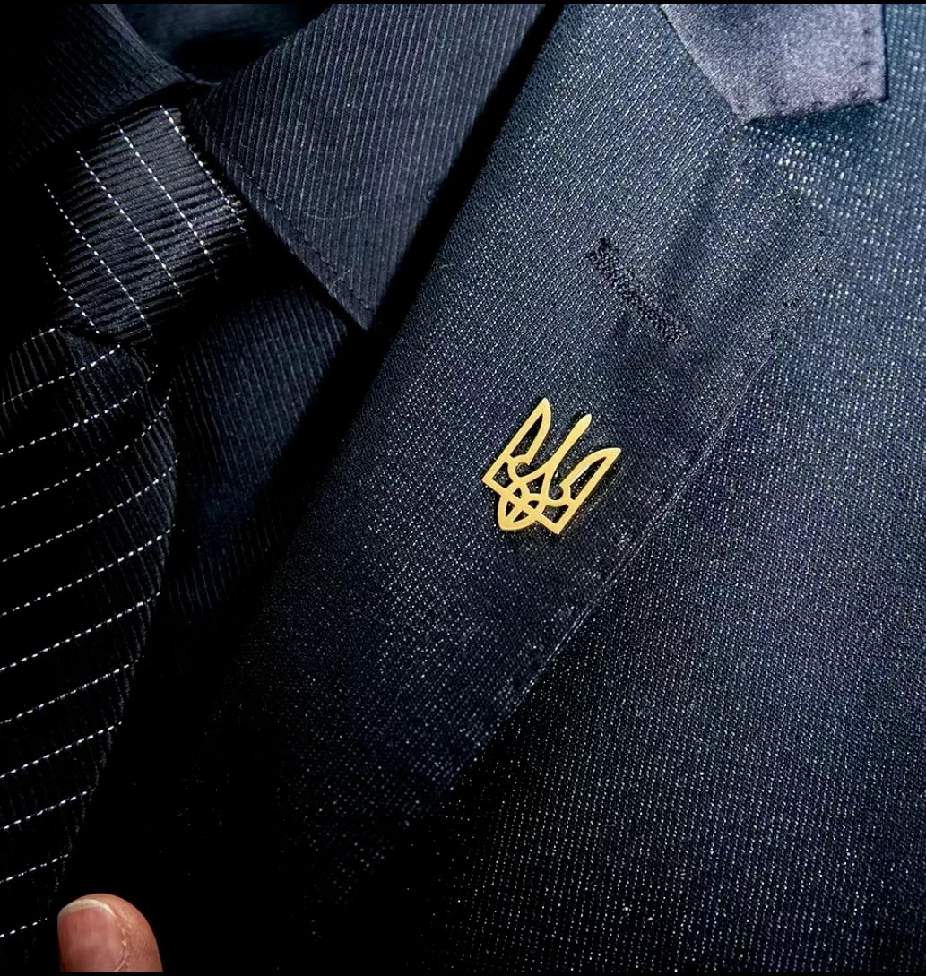 Ukrainian Trident Lapel Pin – Gold & Silver Tryzub Badge – Patriotic Jewelry