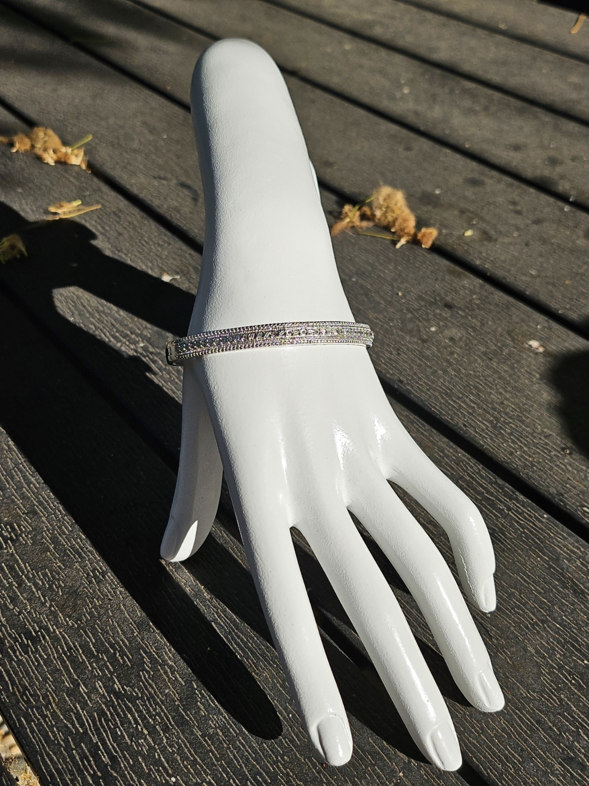 Sterling Silver Natural Diamond Cluster Bangle | 6.75″