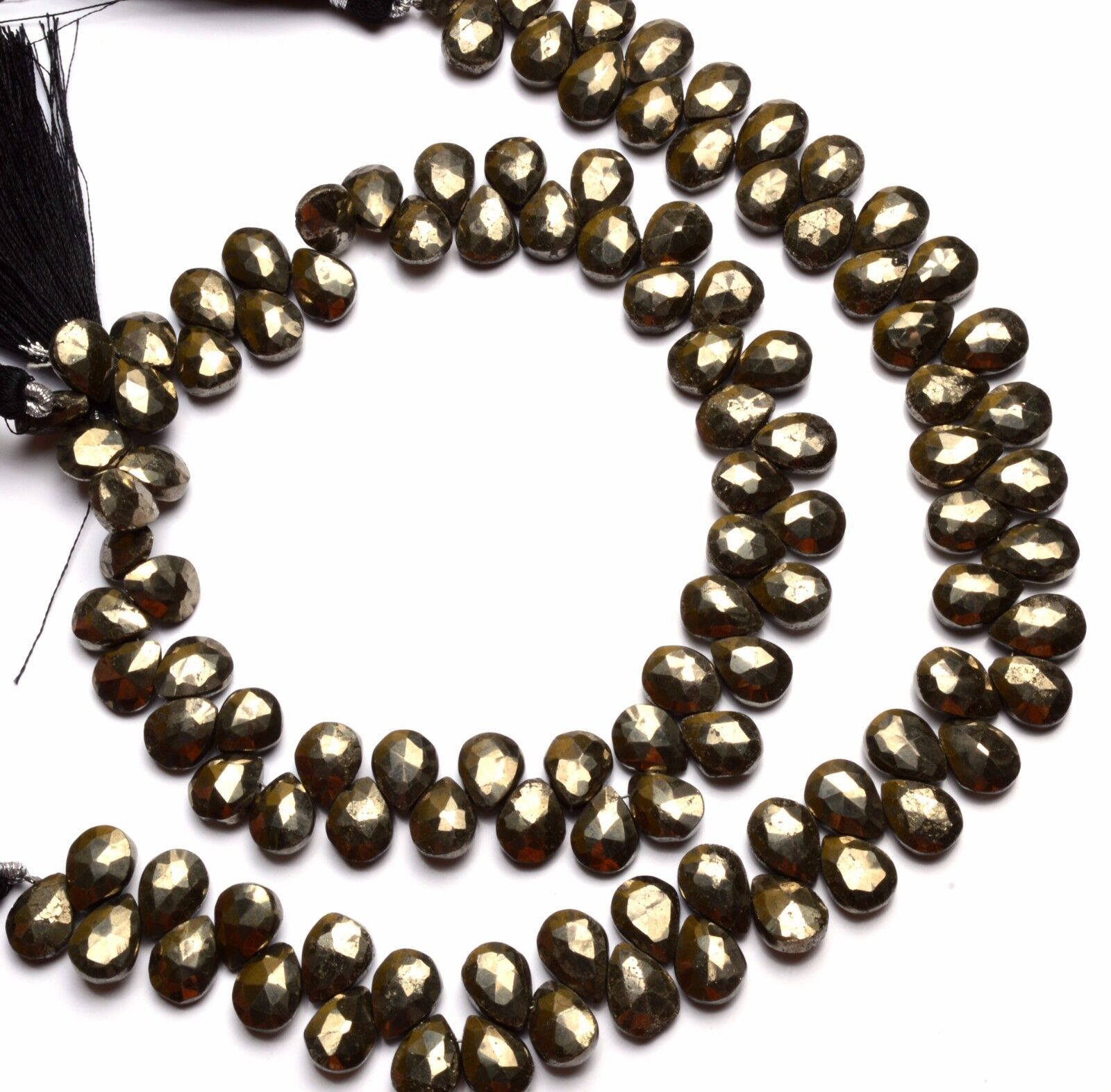 Natural Gem Golden Pyrite Pear Shape 8x10MM Approx. Briolette Beads 10″ Strand