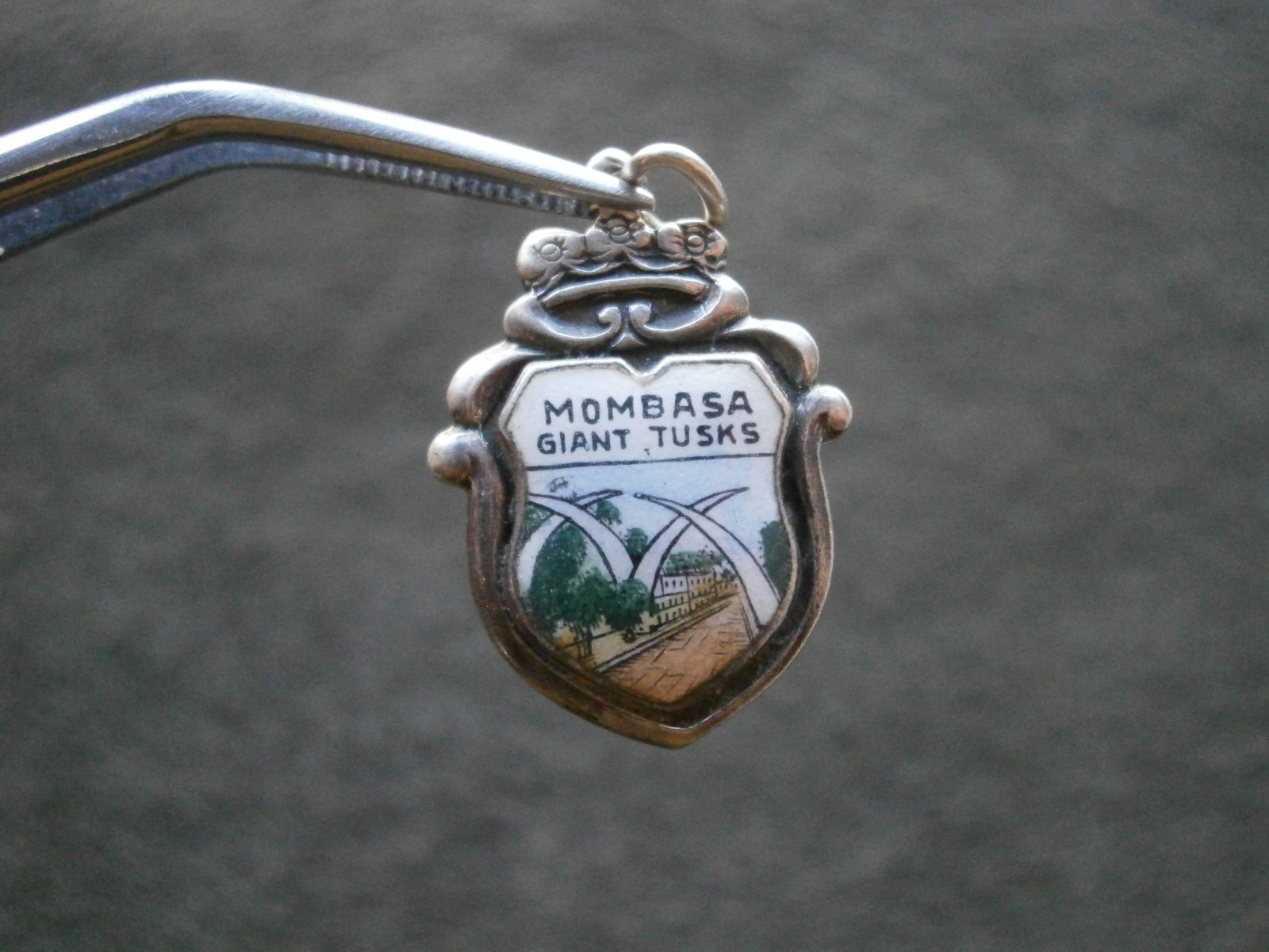 Mombasa Kenya Africa Vintage 800 Silver Enamel Travel Shield Bracelet Charm 3.2g