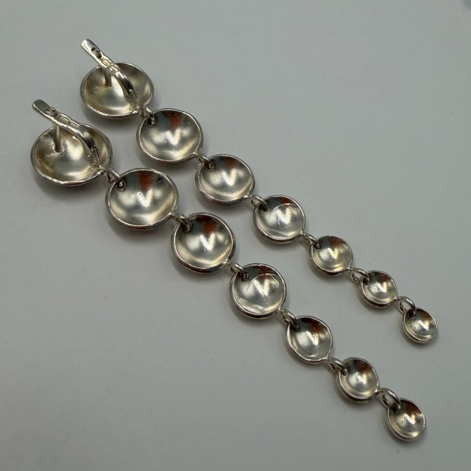 Vintage Sterling Silver 925 Modernist Bubble Dangle Earrings Ukraine Modern
