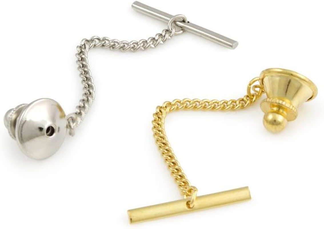 Tie Tack Clutch with Chain Assortment – One Silver Color & One Gold Color Tie Ta