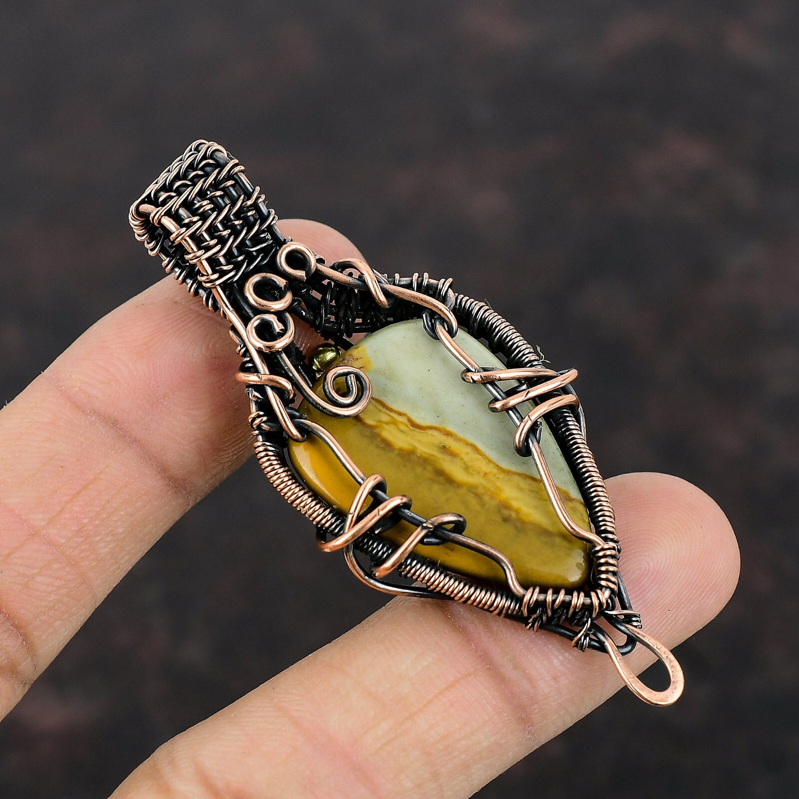 Polychrome Jasper Wire Wrapped Pendant Handcrafted Copper Unique 2.76″