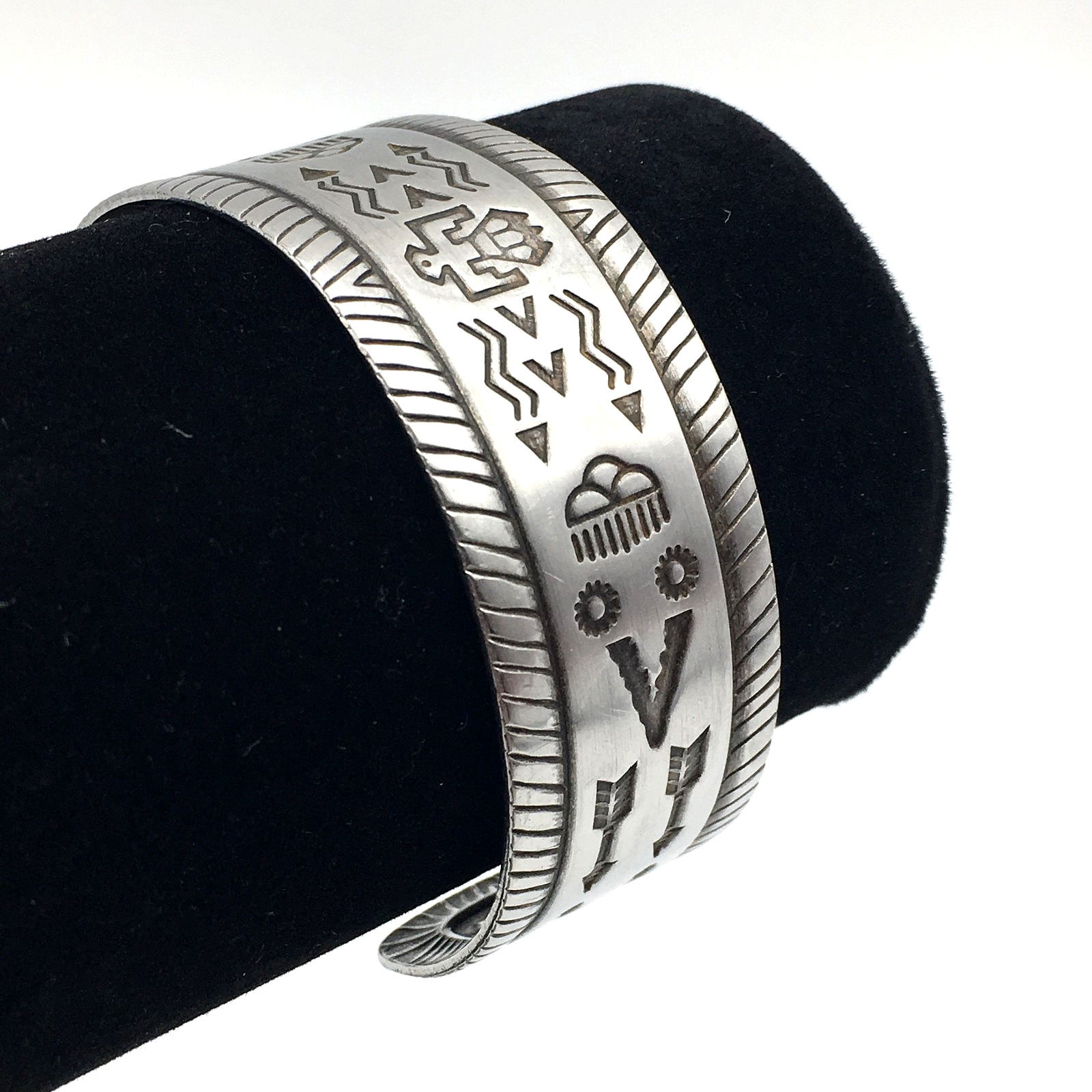 Vintage Southwestern Design Stamped Stainless Steel Cuff Bracelet Signed Japan