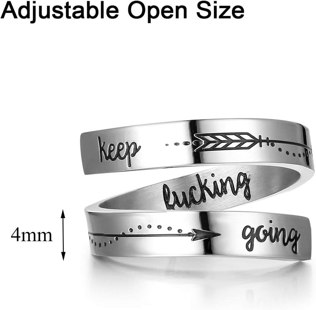 Inspirational Stainless Steel Ring | Adjustable ‘Keep Going’ Gift for All Ages