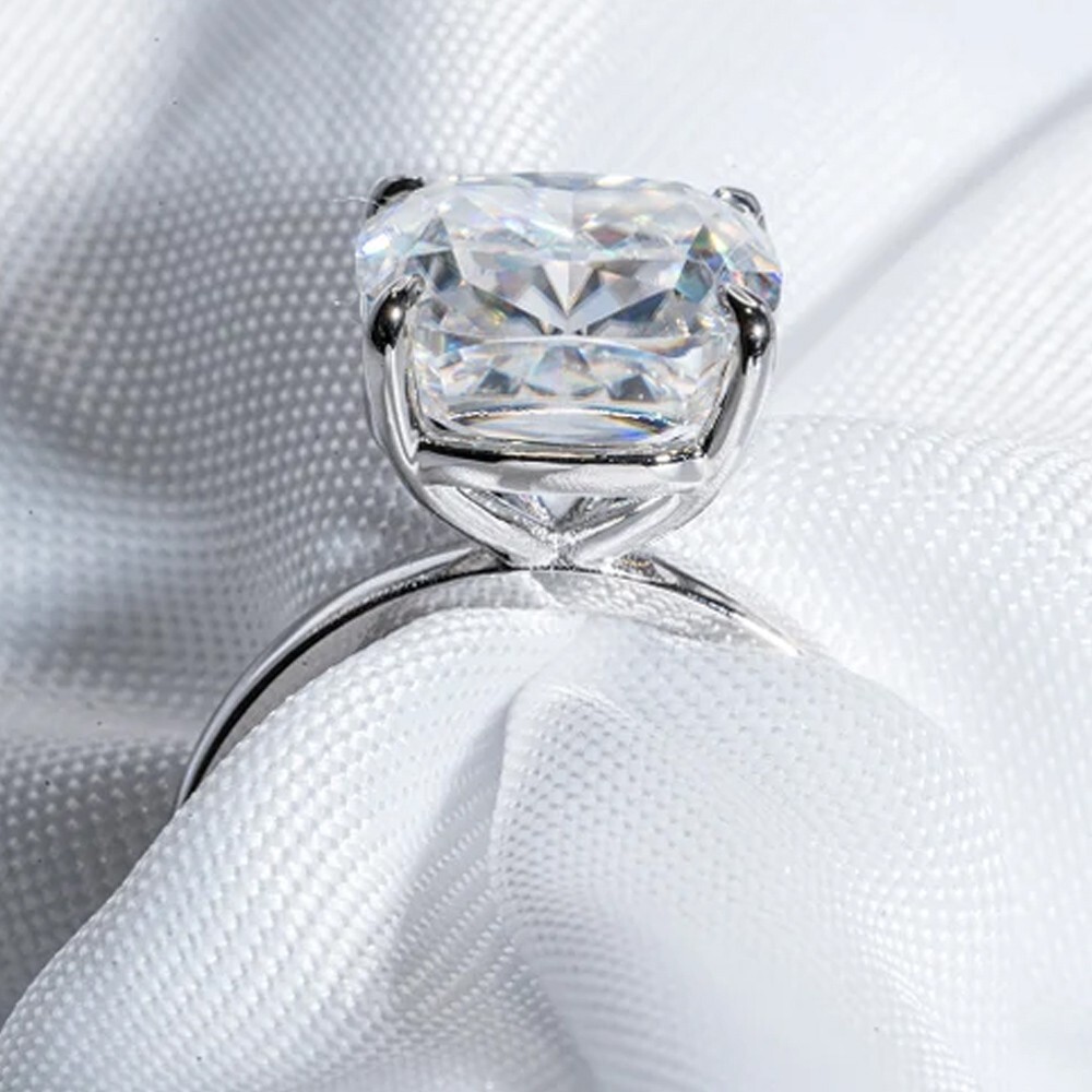 4.76 Ct Cushion Cut Moissanite Solitaire Engagement Ring 14K White Gold Plated