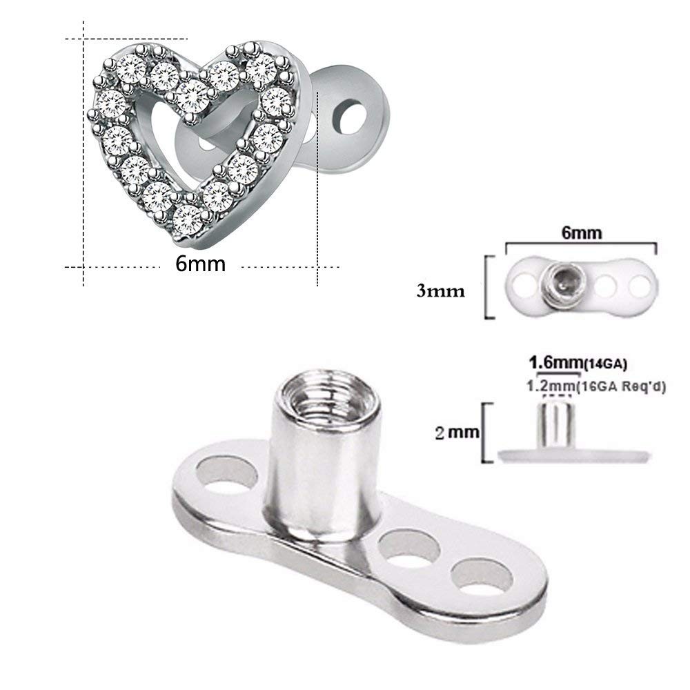 14G Cubic Zirconia Dermal Anchor Tops and Base Surgical Steel Microdermals Body