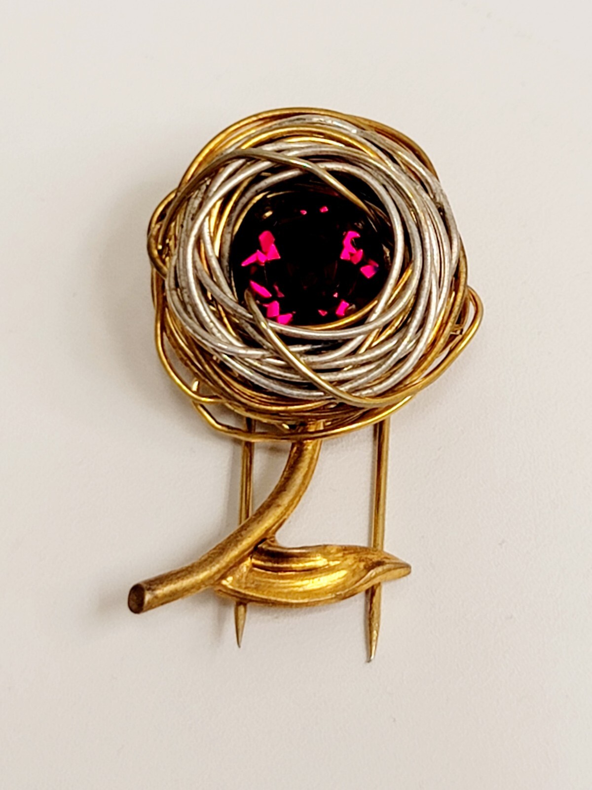 Vintage Roger Jean Pierre Depose French Red Rhinestone Nest Fur Clip Brooch