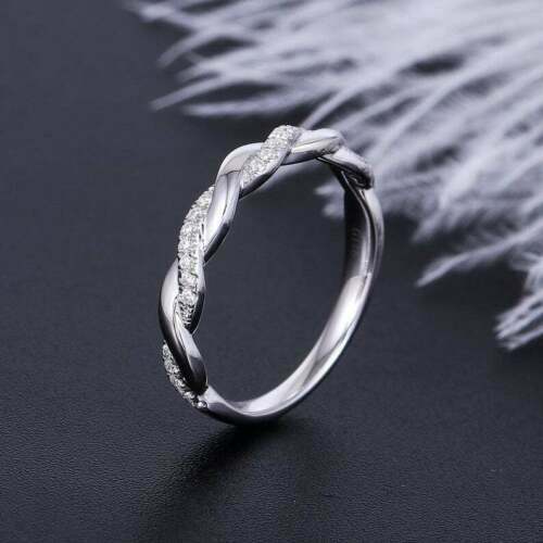 Twisted Shank 0.30Ct Moissanite Solid 14k White Gold Half Eternity Band Size 7