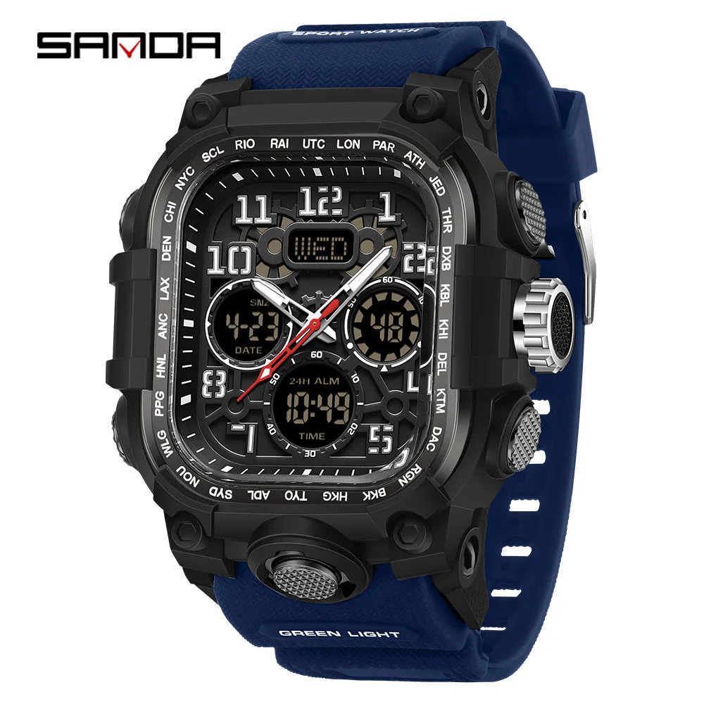 Men’S Outdoor Sport Wristwatch Big Dial Dual Display Luminous Waterproof TPU Ban