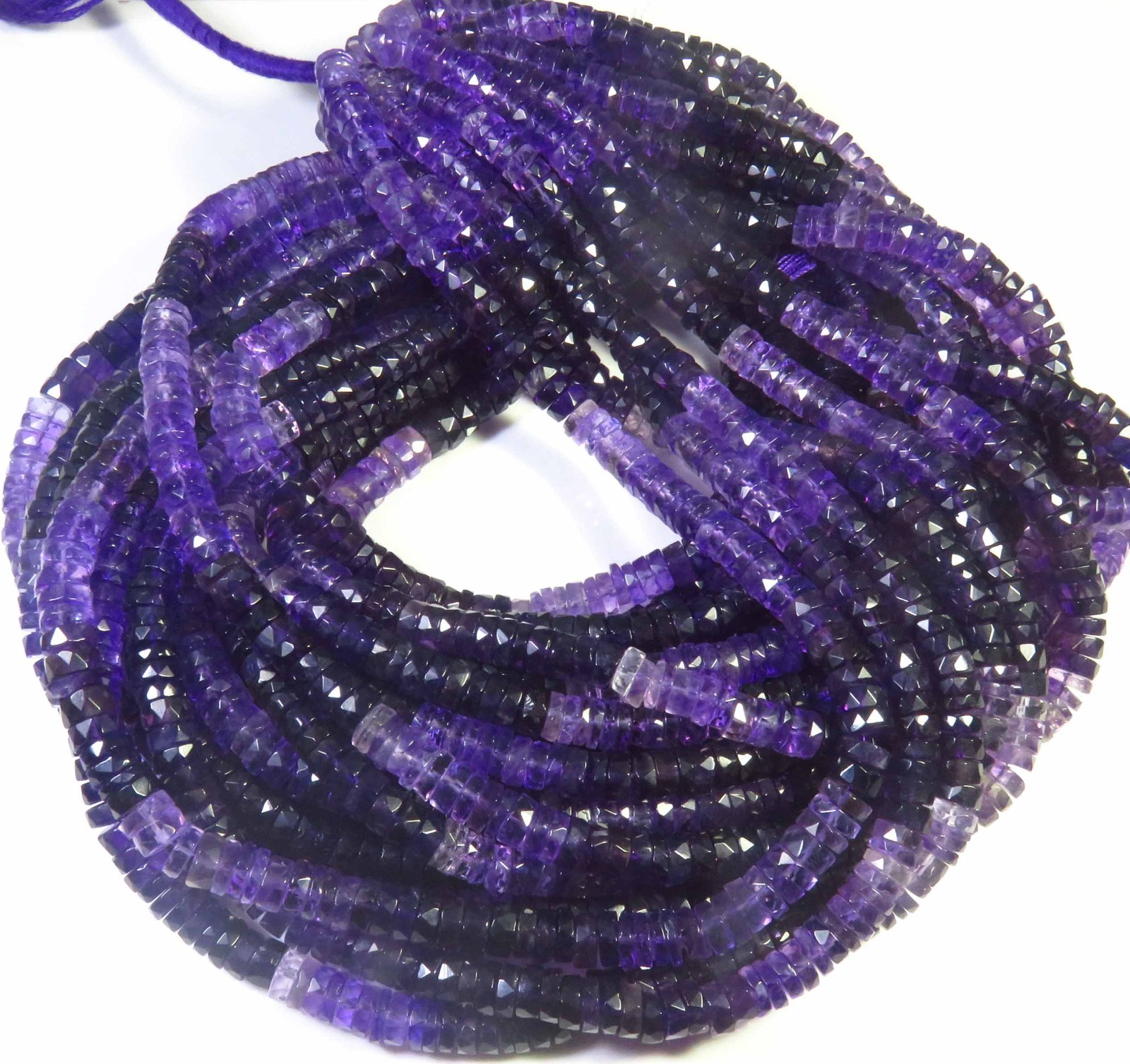 Purple Amethyst Shaded Gemstone 16″ Inch Natural Multi Heishi Faceted Beads 7 mm