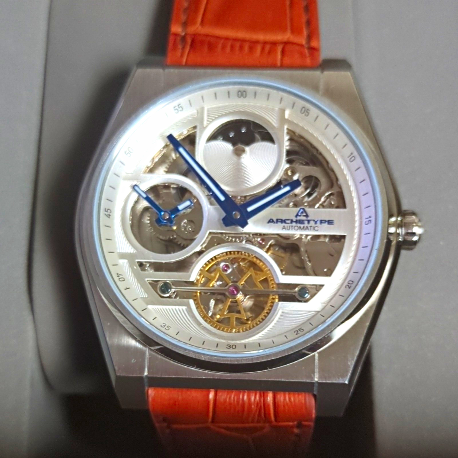 Archetype Rogue Automatic Self-Winding Skeleton Dial 44mm Brown Leather w/Box
