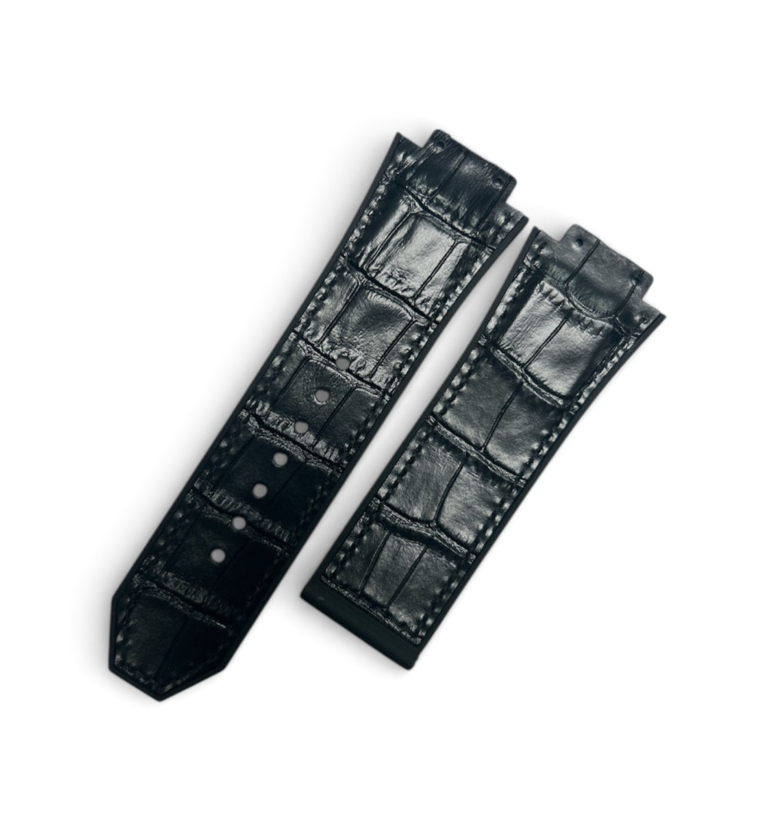 BLACK ALLIGATOR LEATHER WATCH BAND FOR HUBLOT WATCHES OF SIZE 29X24MM