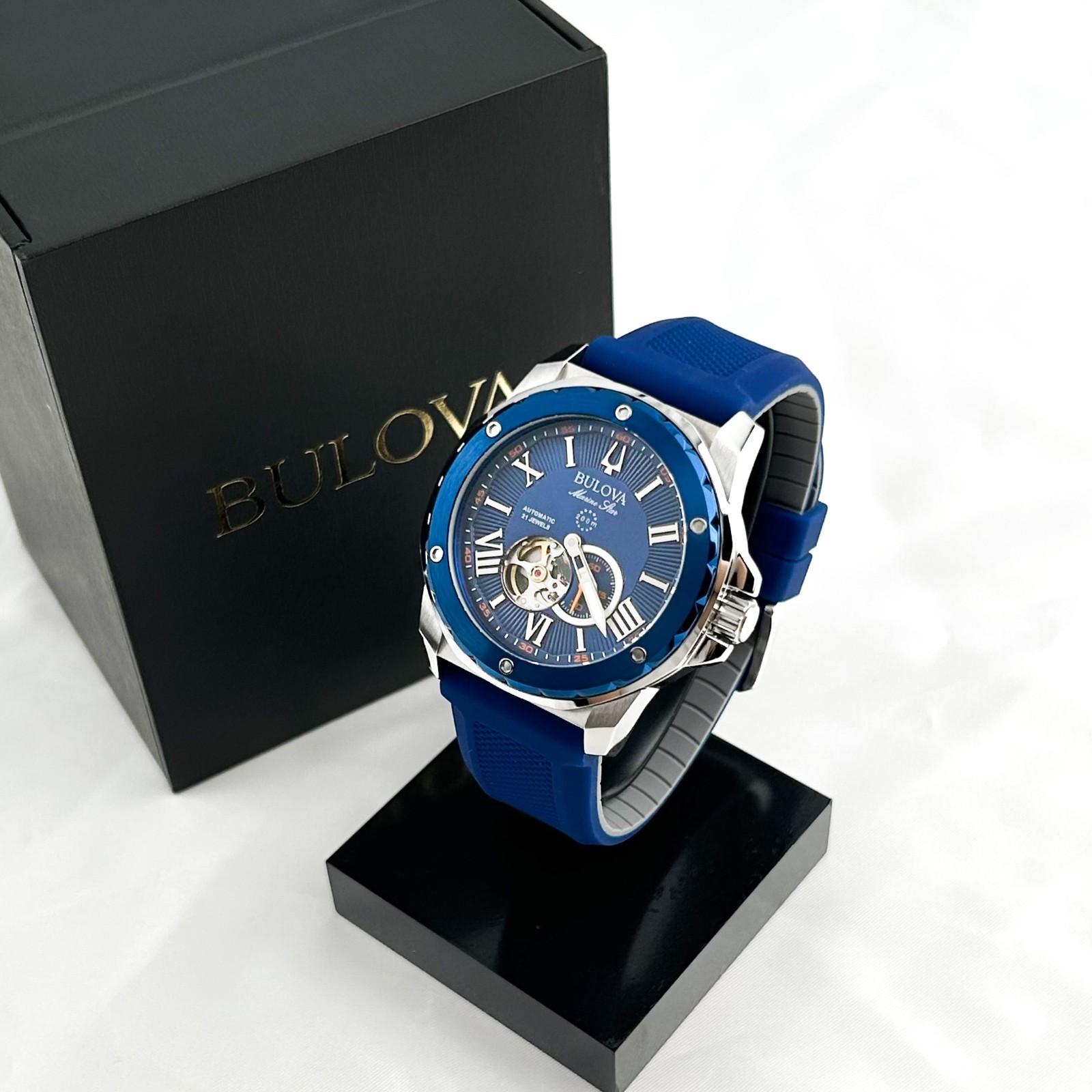 Bulova Marine Star 98A303 A Automatic blue Dial Rubber Strap Men | Watch | 45mm