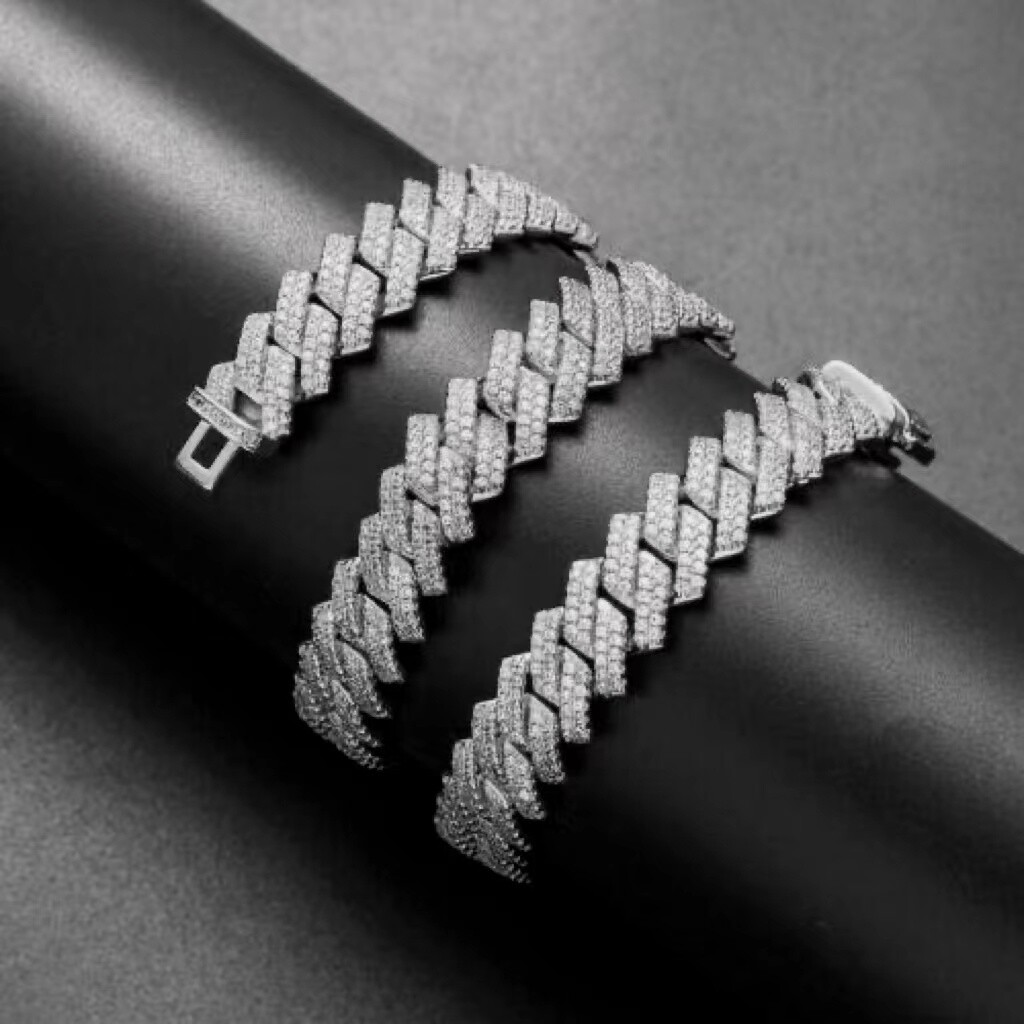 Men’s 15MM White Gold Plated Iced CZ Out Solid Miami Cuban Link Bracelet Chain