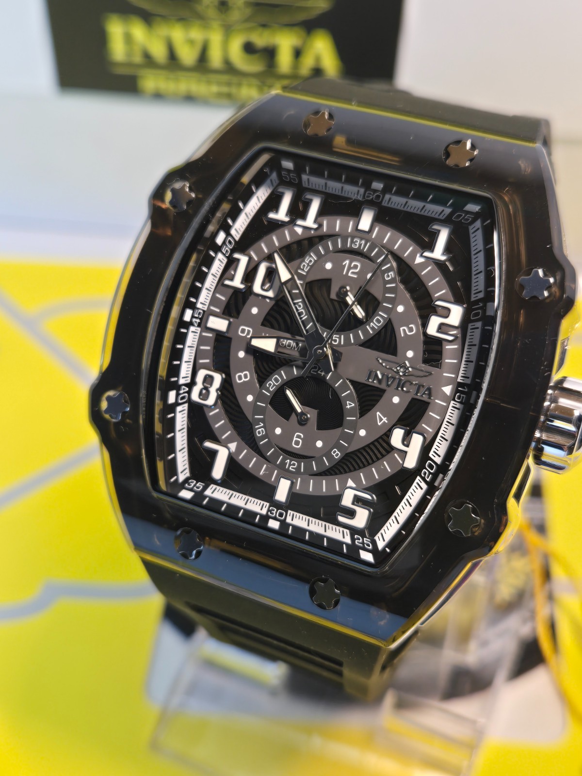 Invicta Racing Cyclone Podium Men’s Watch – 48.5mm, Black case /Black Dial New