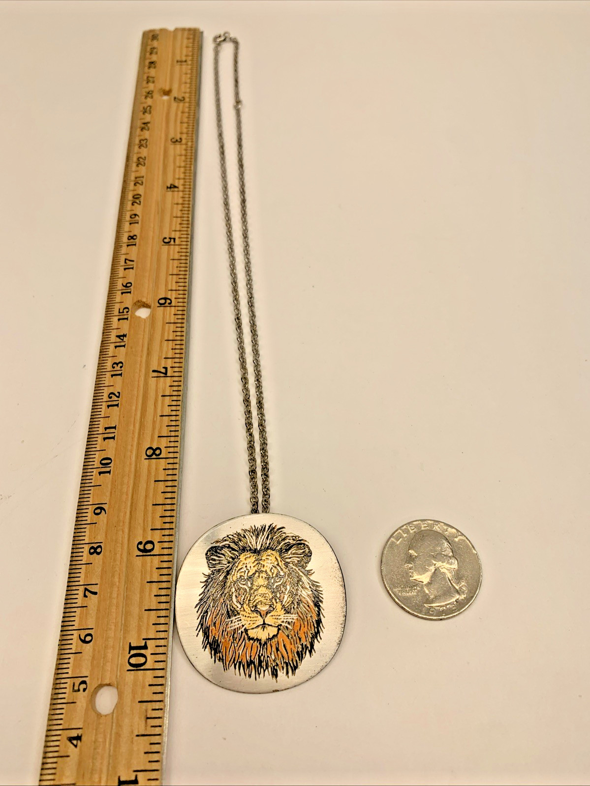 Vintage Reed and Barton Silver Tone Lion Face Pendant Necklace 17″