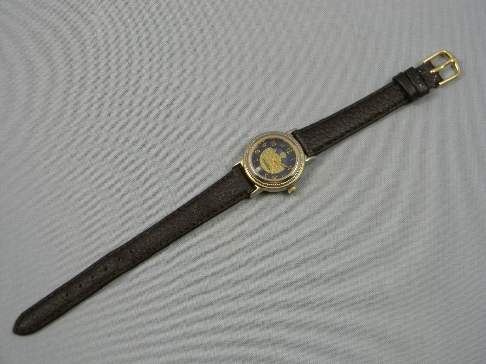 Milan Moon Phase Watch Women 24mm Gold Tone Date Leather Band New Battery