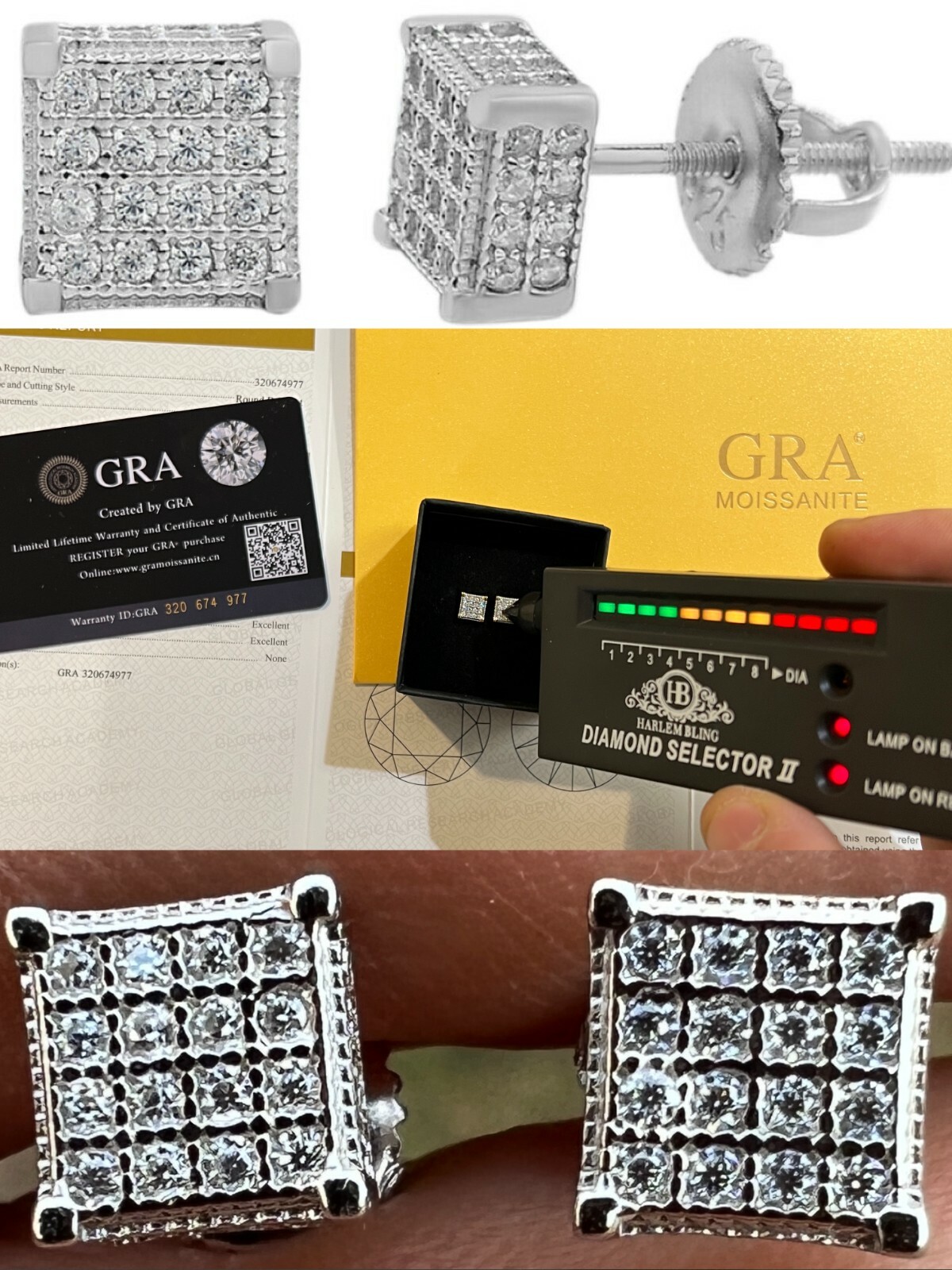 Real Moissanite 925 Silver Small Cube Iced Hip Hop Earrings Stud Passes Tester