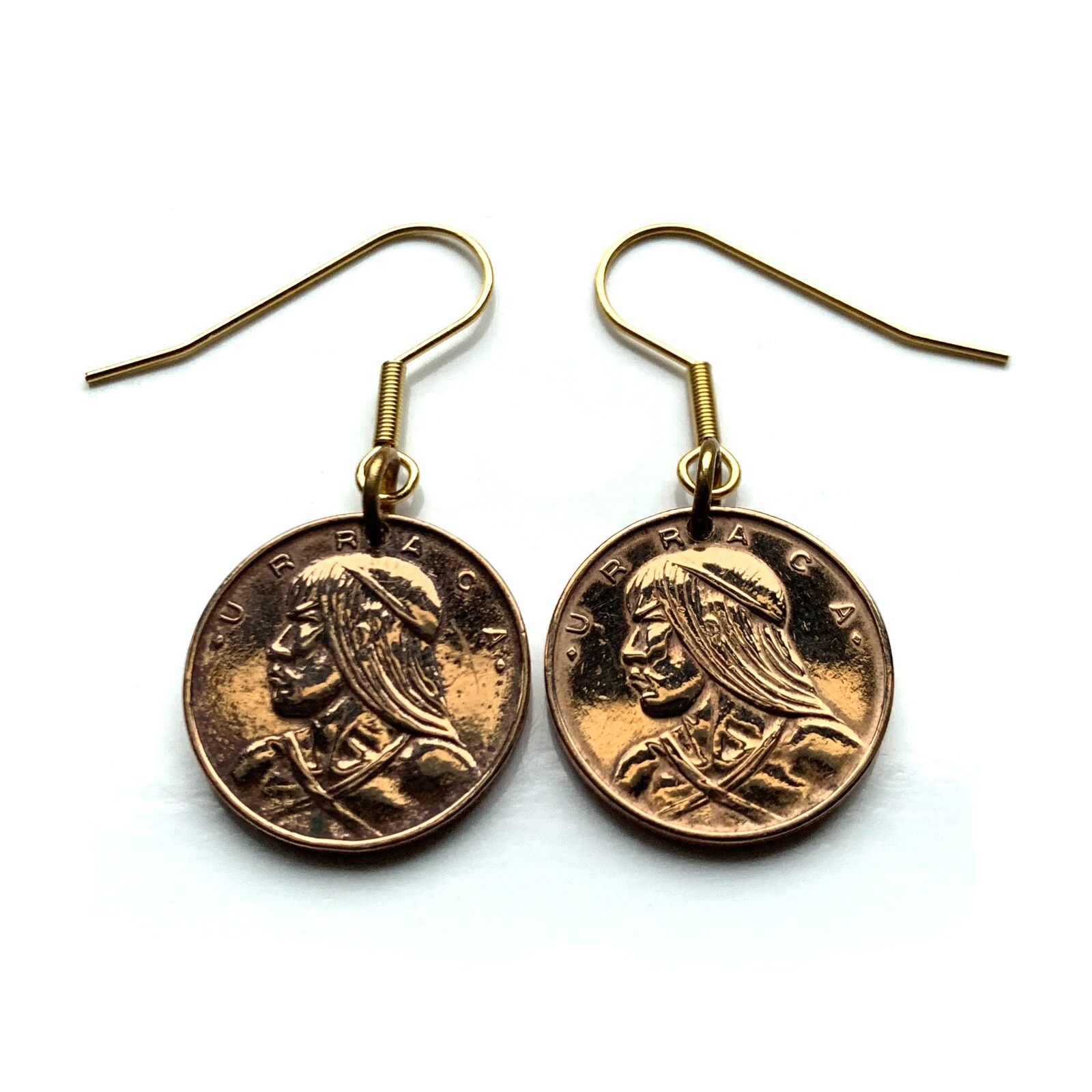 Panama Centavo coin earrings Urraca warrior Ciudad de Panamá Casco Viejo e000602