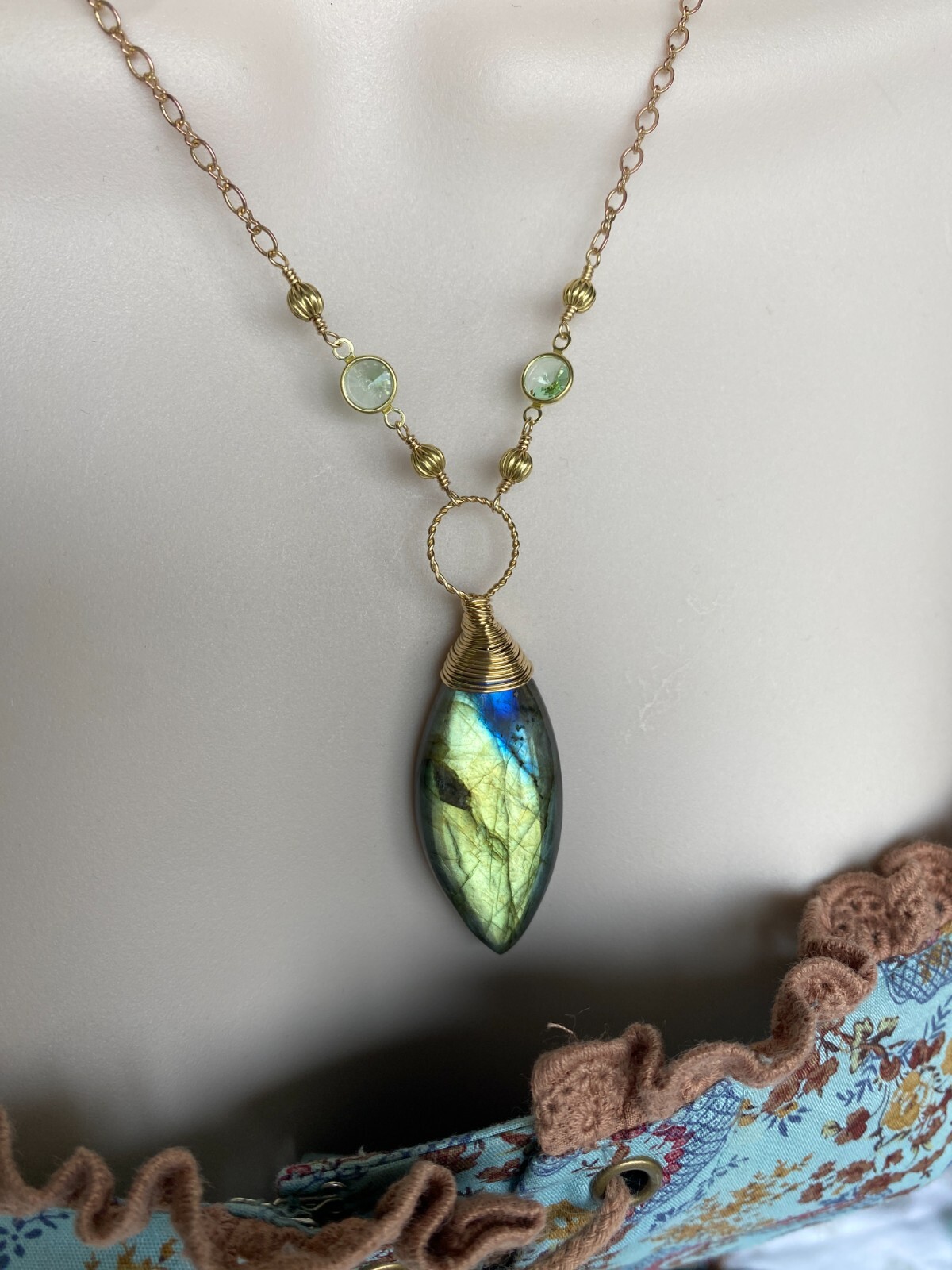 Labradorite Necklace- Blue Green Gold Copper Handmade Labradorite Necklace