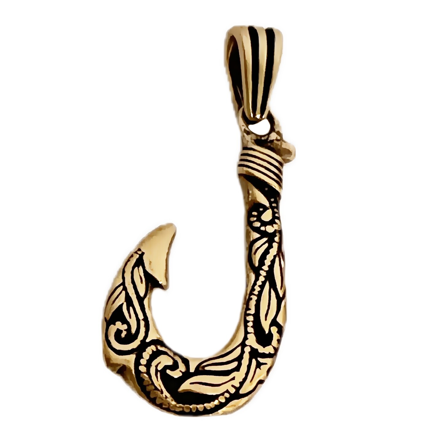 925 Sterling Silver Gold Plated Hawaiian Fishing Fish Hook Tribal Makau Pendant