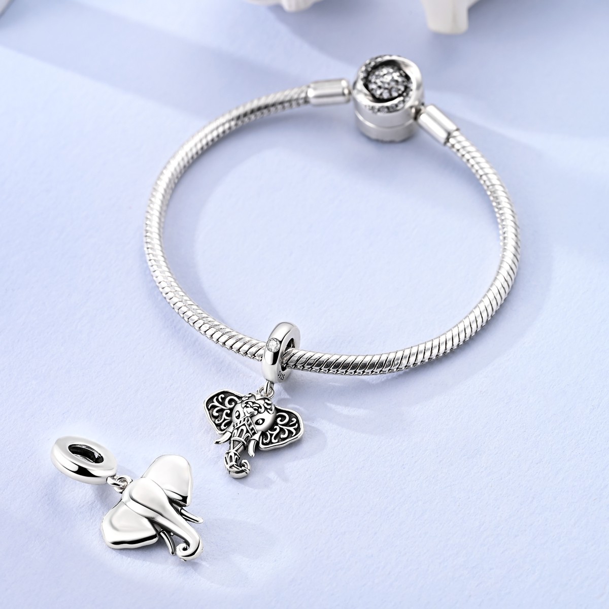 MULA Fine 925 Sterling Silver Charm 5A CZ Elephant Pendant for Women Bracelet