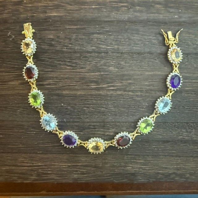 Helzberg Multi-Gemstone Halo Tennis Bracelet 925 Silver 7.5″