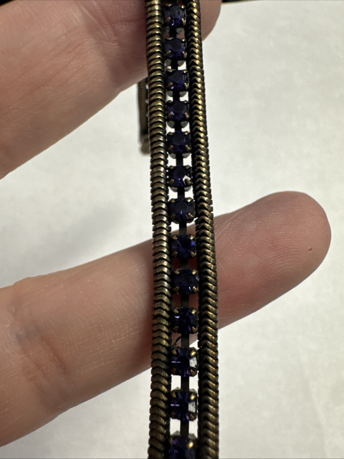 Vintage Loren Hope Clara Purple Rhinestone BrassTone Tennis 7” Bracelet Goth Emo