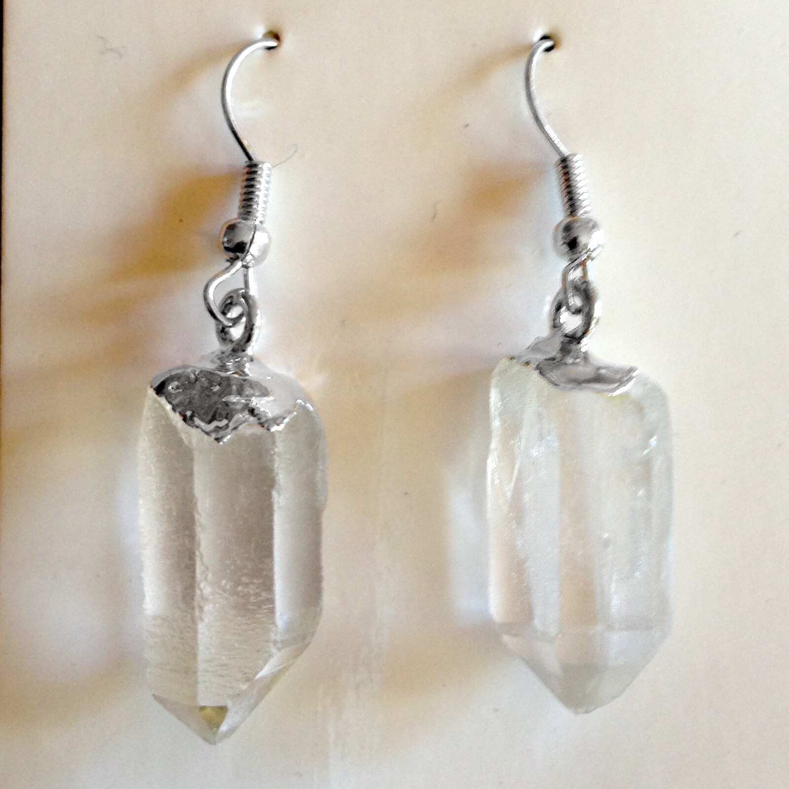 Quartz Earrings Raw Natural Crystal Point Silver Dangle Earring Hook Reiki Heal