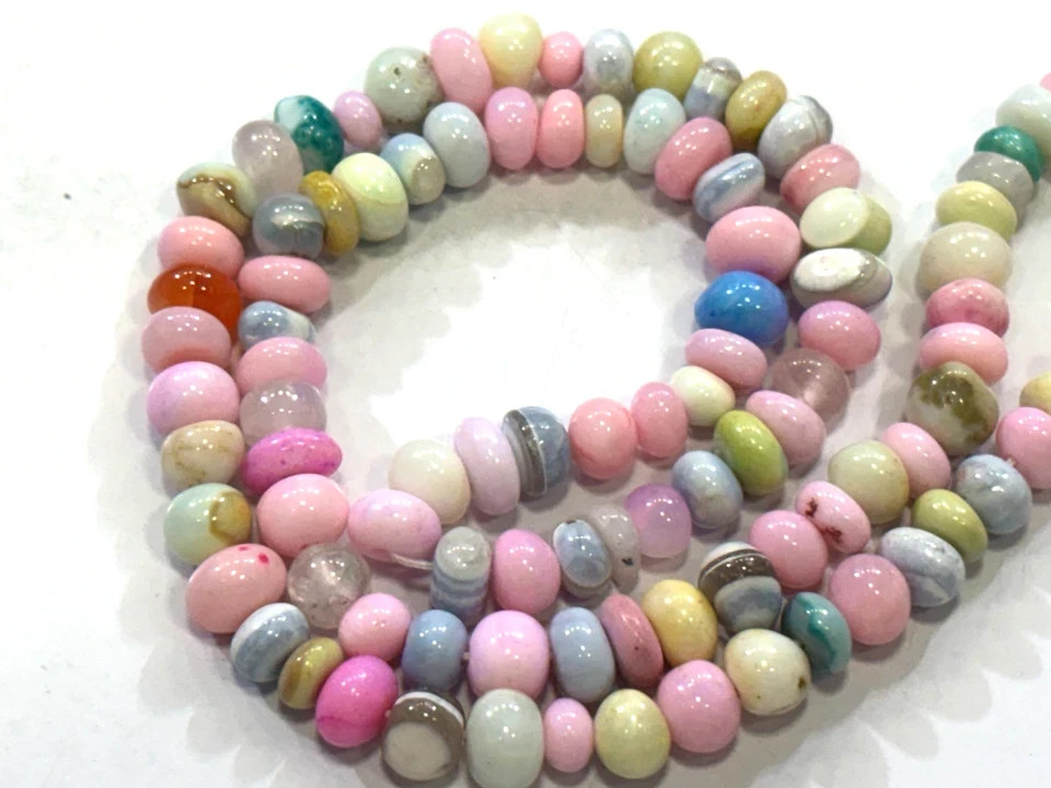 MULTI OPAL BEADS ROUNDELLE 5.5-6.5MM SMOOTH GEMSTONE 18 INCH NECKLACE
