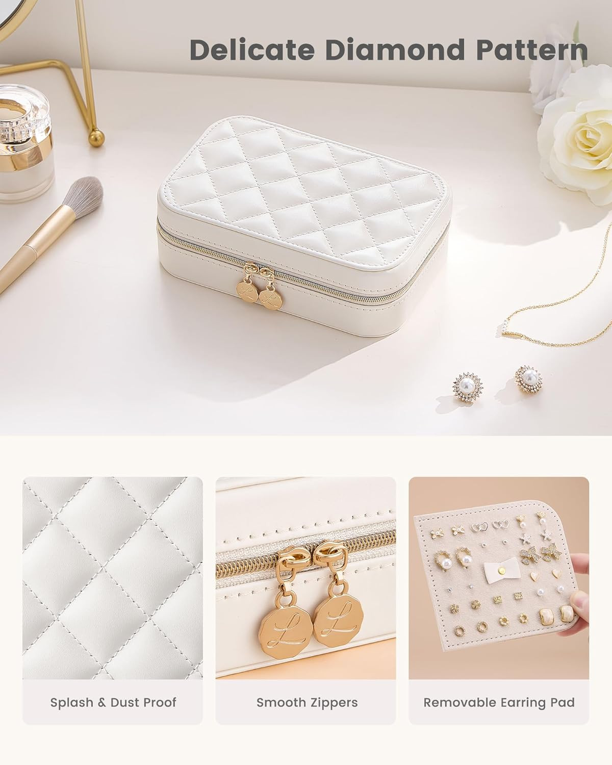 Travel Jewelry Case for Women, Portable Jewelry Organizer Box with Clear Bag Bei