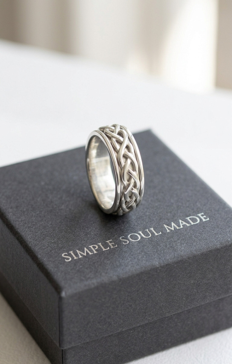 925 Sterling Silver Celtic Spinner Ring Wide Meditation Band Wedding Ring Unisex