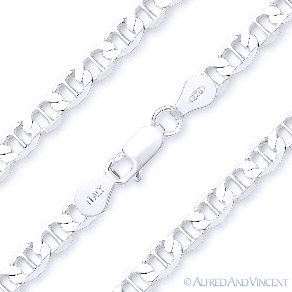 Solid 925 Italy Sterling Silver 4.3mm Marina Mariner Link Italian Chain Necklace