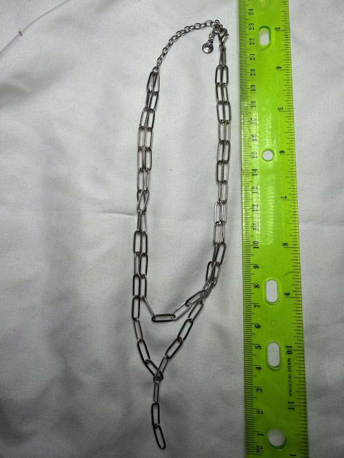 BaubleBar Silver Tone Paperclip Chain Layered Y Necklace Modern Statement #07