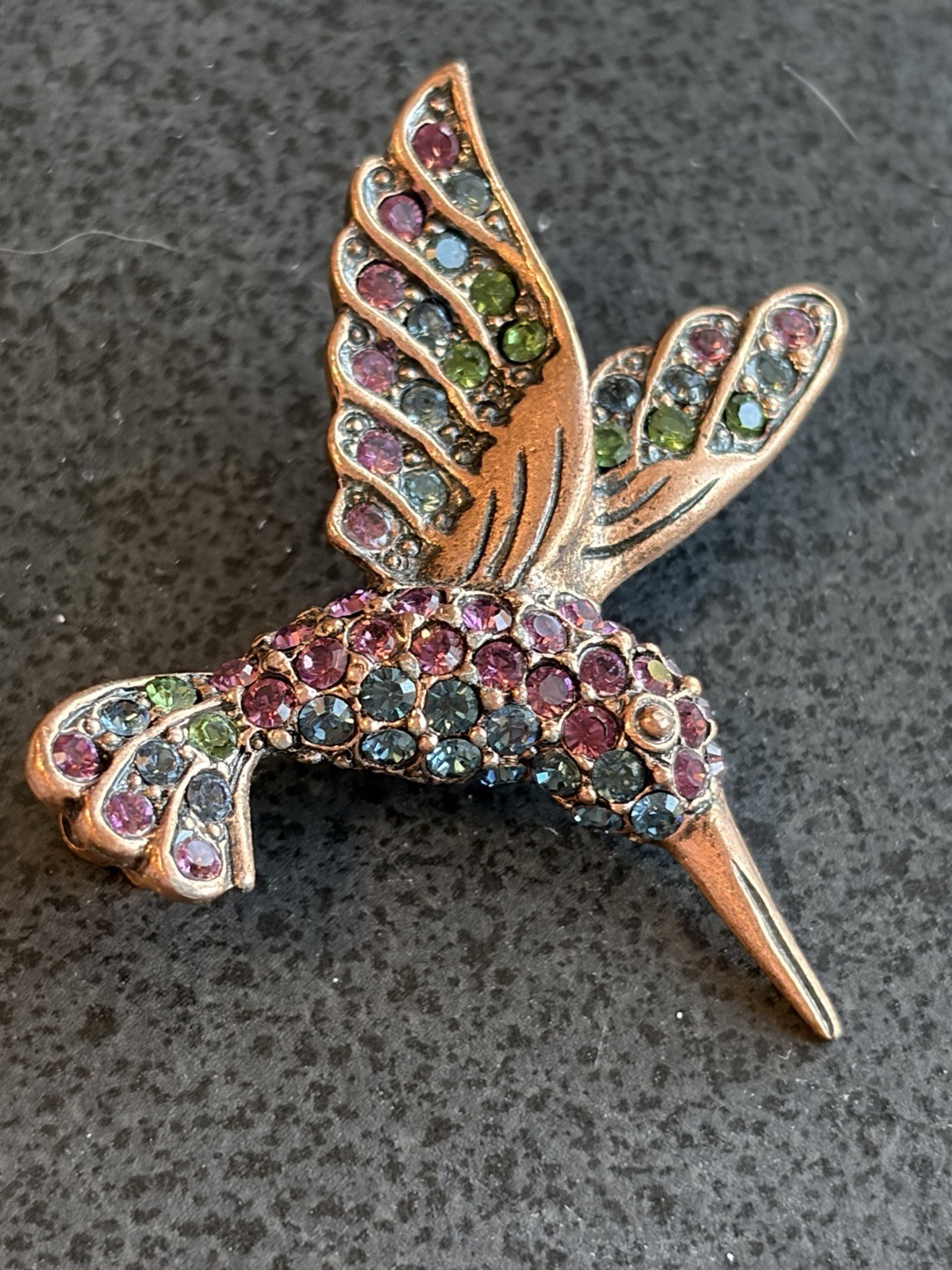 Hummingbird Brooch Pin, Multicolor Rhinestone Pavé crystals with Filigree back
