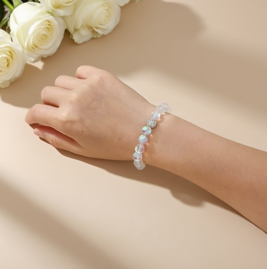 Natural Angel Aura Quartz 8mm Bracelet Gemstone Healing Crystal Gift