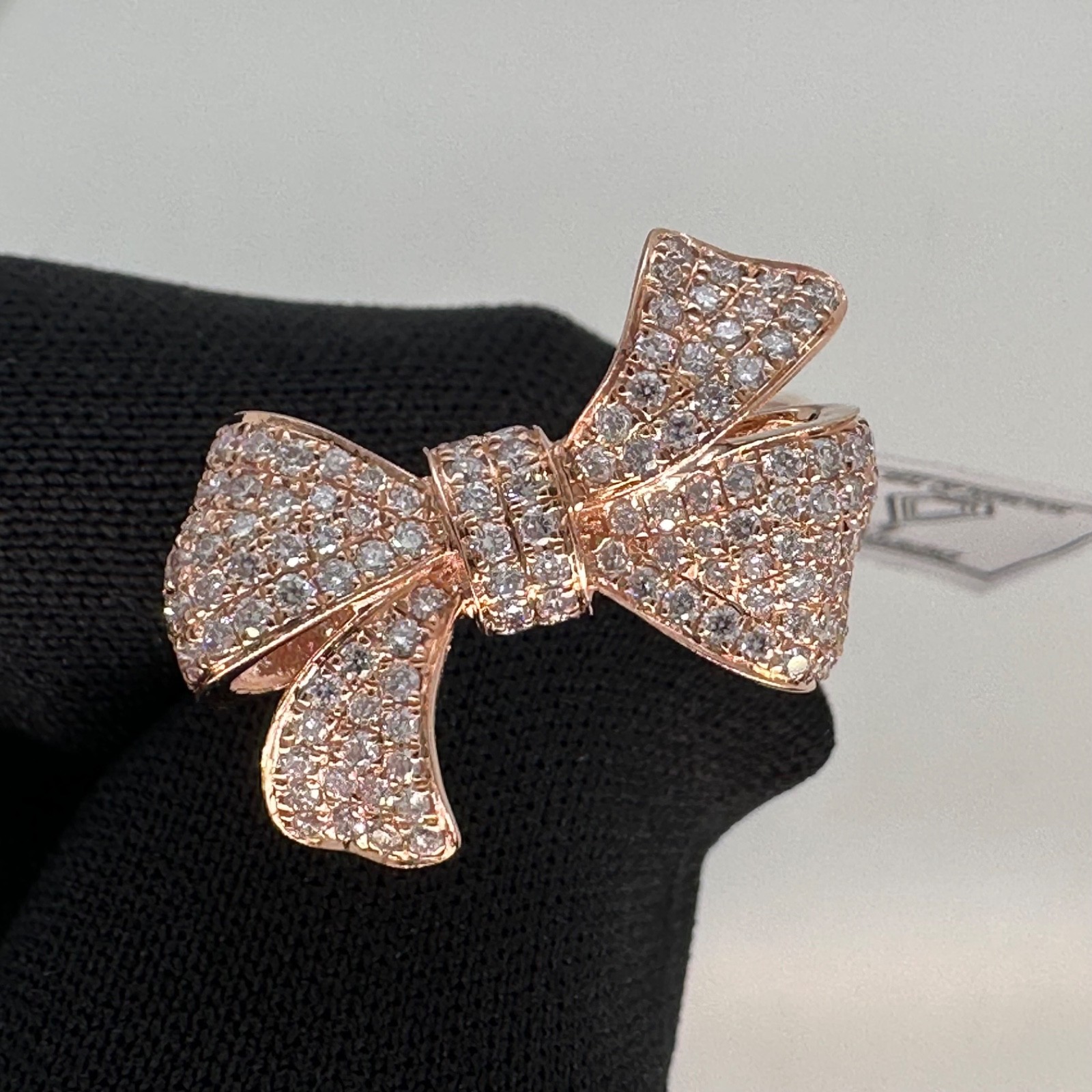 1.00 est tcw Natural Diamond & 14k Pink Gold Bow Ring IGI Report 30J4635926