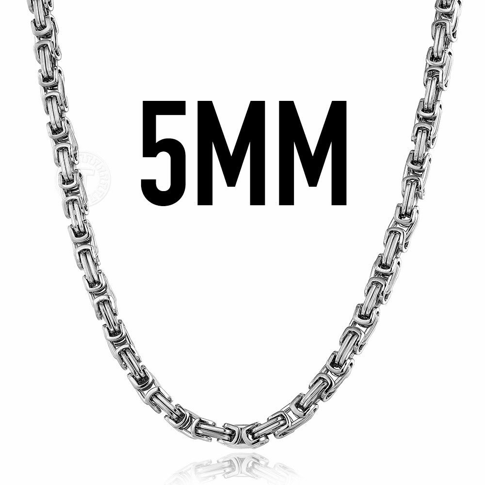 5mm Men’s Byzantine Box Chain Necklace Stainless Steel Silver Color 18″-30″
