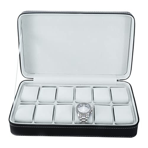 12 Slots Watch Boxes,Portable Zip Watch Jewelry Display Case with Removable