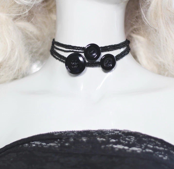 Handcrafted Black Bead Button Choker #goth #whimsygoth
